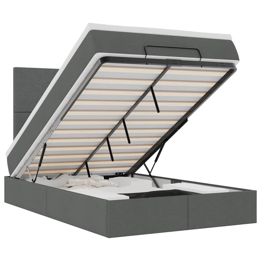 Lit ottoman avec matelas et LED tissu gris foncé 120x200 cm