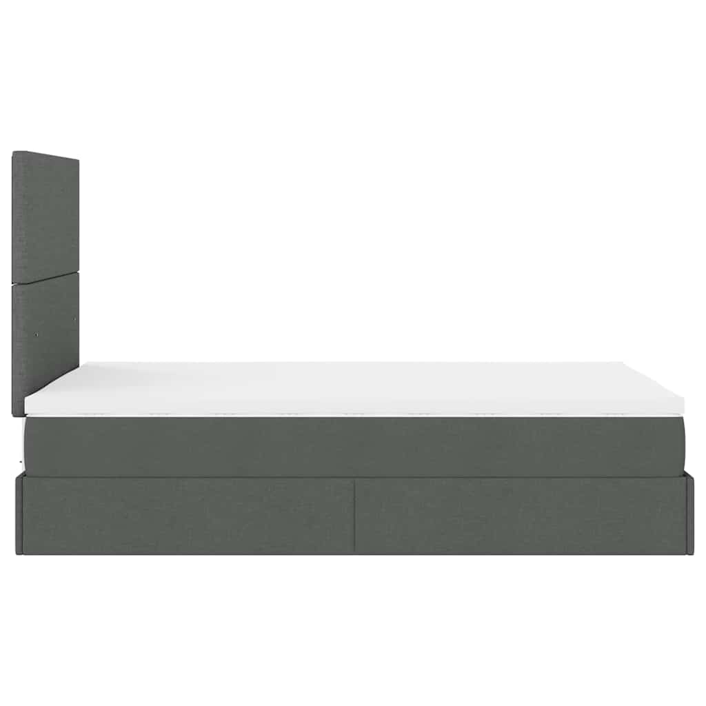 Lit ottoman avec matelas et LED tissu gris foncé 120x200 cm
