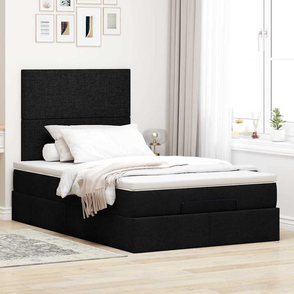 Lit ottoman avec matelas et LED Tissu noir 120x200 cm