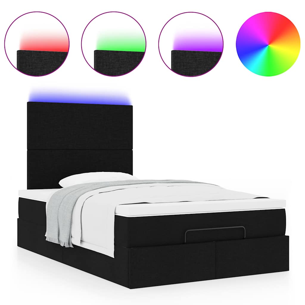 Lit ottoman avec matelas et LED Tissu noir 120x200 cm
