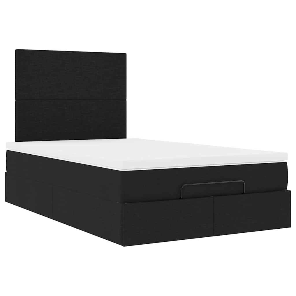 Lit ottoman avec matelas et LED Tissu noir 120x200 cm