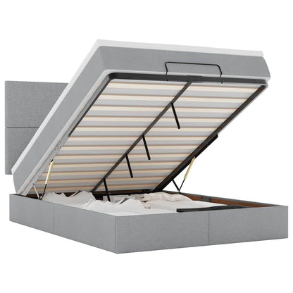 Ottoman-Bett mit Matratze & LEDs Hellgrau 140x190 cm Stoff