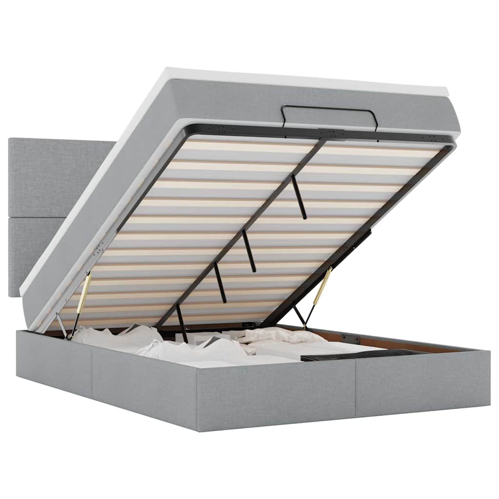 Ottoman-Bett mit Matratze & LEDs Hellgrau 140x190 cm Stoff