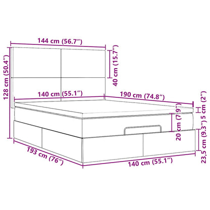 Ottoman-Bett mit Matratze & LEDs Hellgrau 140x190 cm Stoff