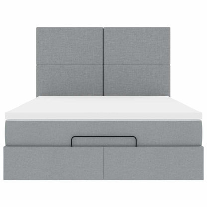 Ottoman-Bett mit Matratze & LEDs Hellgrau 140x190 cm Stoff