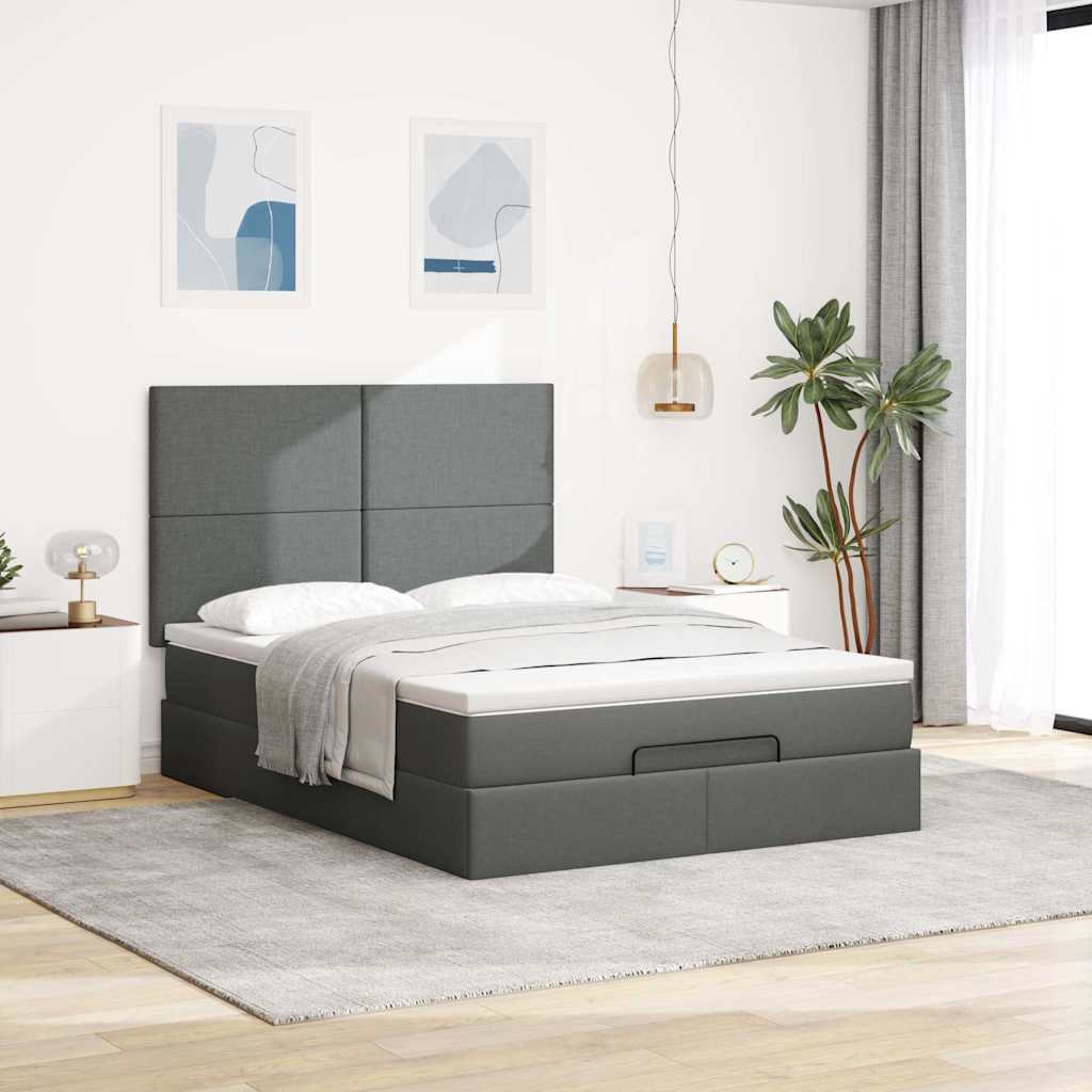 Ottoman-Bett mit Matratze & LEDs Dunkelgrau 140x190 cm Stoff