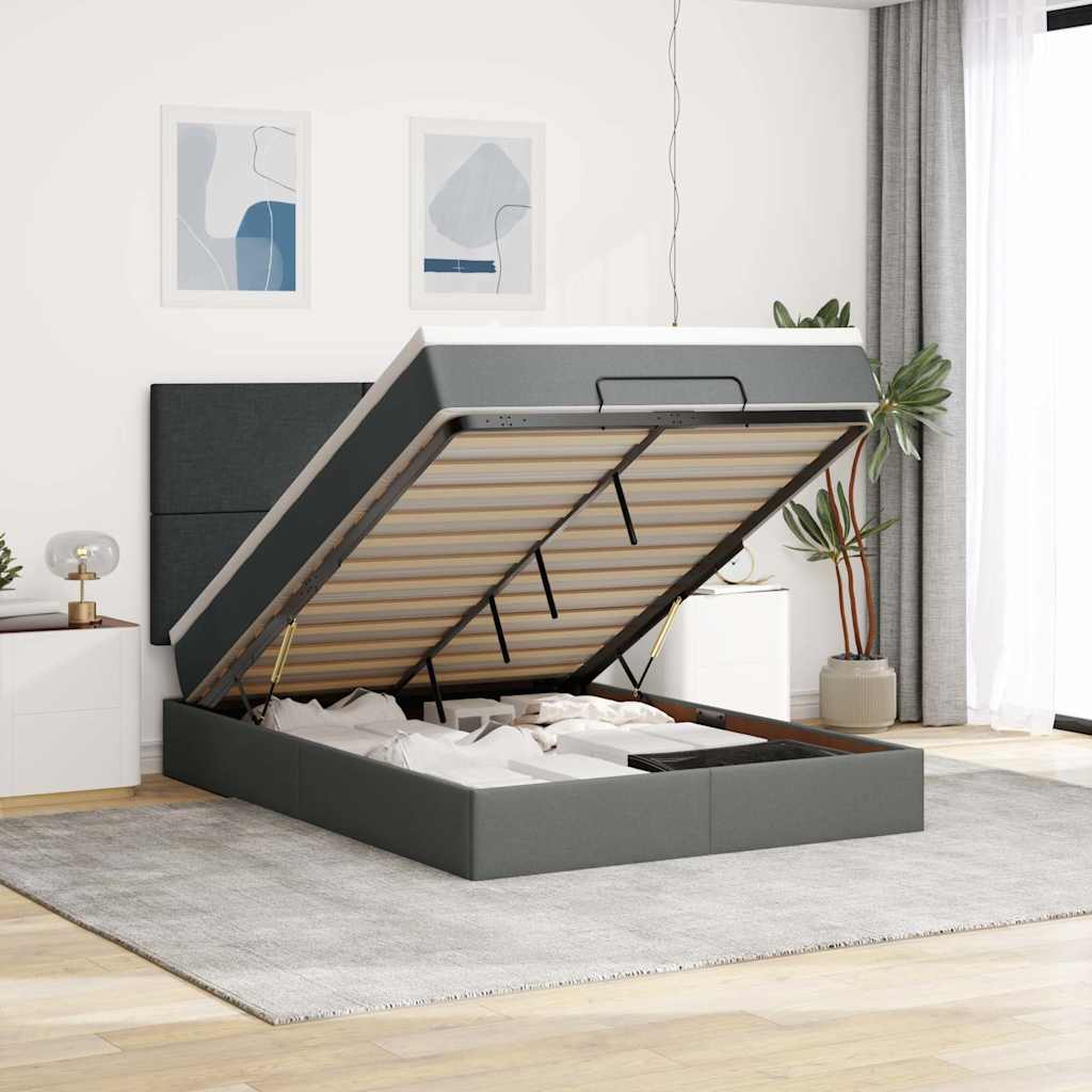 Ottoman-Bett mit Matratze & LEDs Dunkelgrau 140x190 cm Stoff