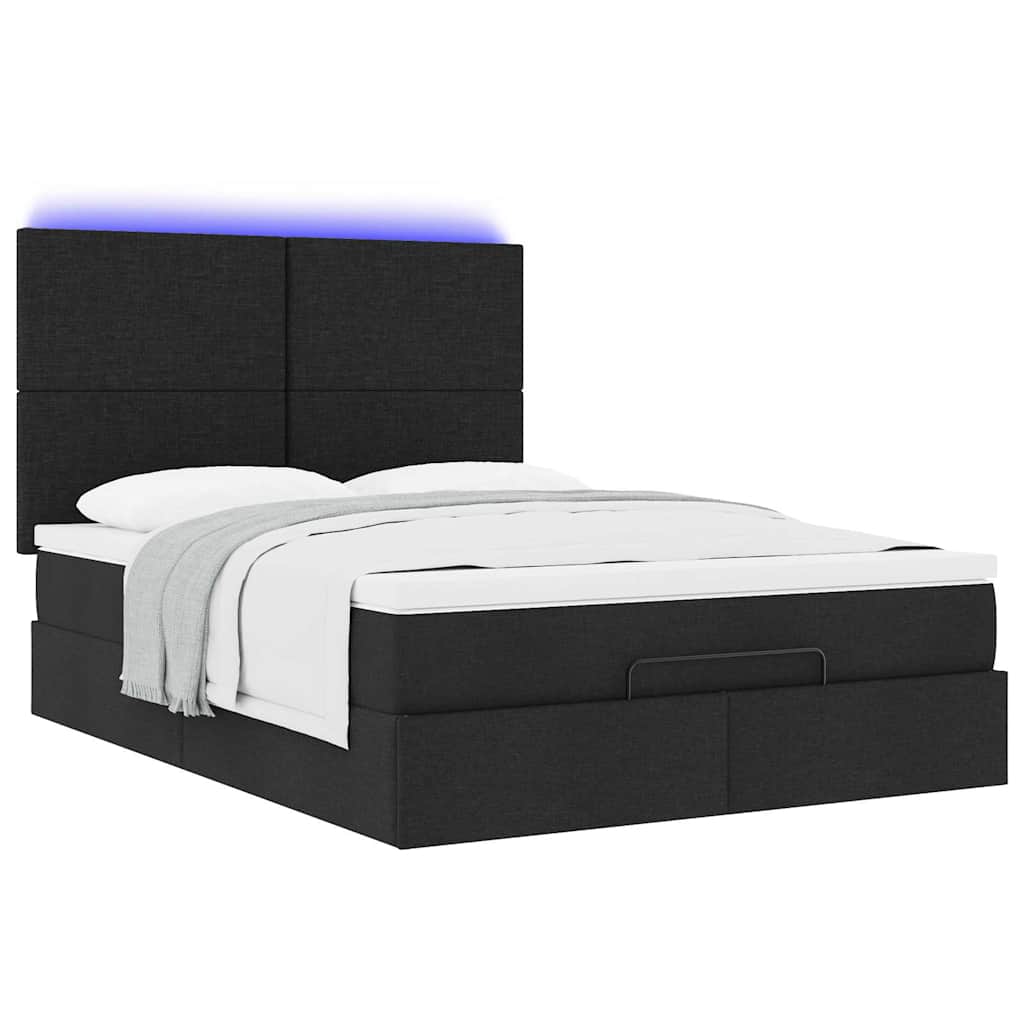 Ottoman-Bett mit Matratze & LEDs Schwarz 140x190 cm Stoff