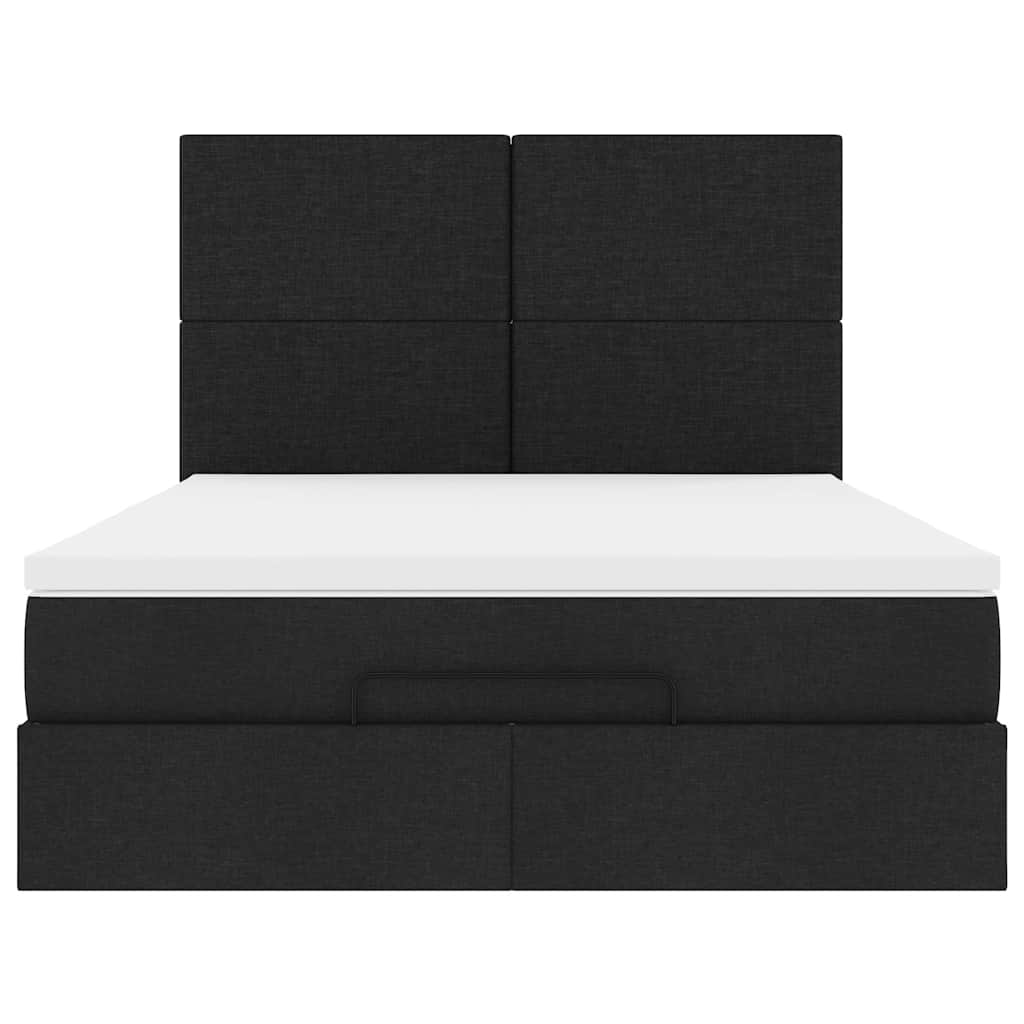 Ottoman-Bett mit Matratze & LEDs Schwarz 140x190 cm Stoff