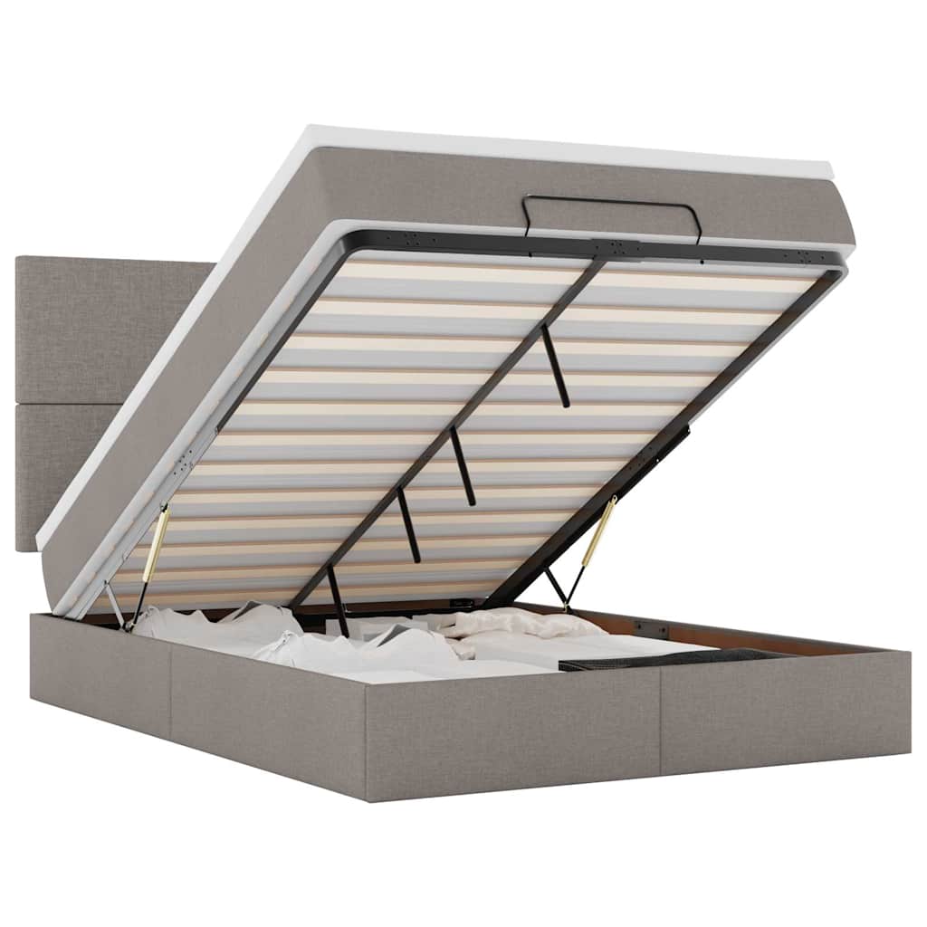 Ottoman-Bett mit Matratze & LEDs Taupe 140x190 cm Stoff