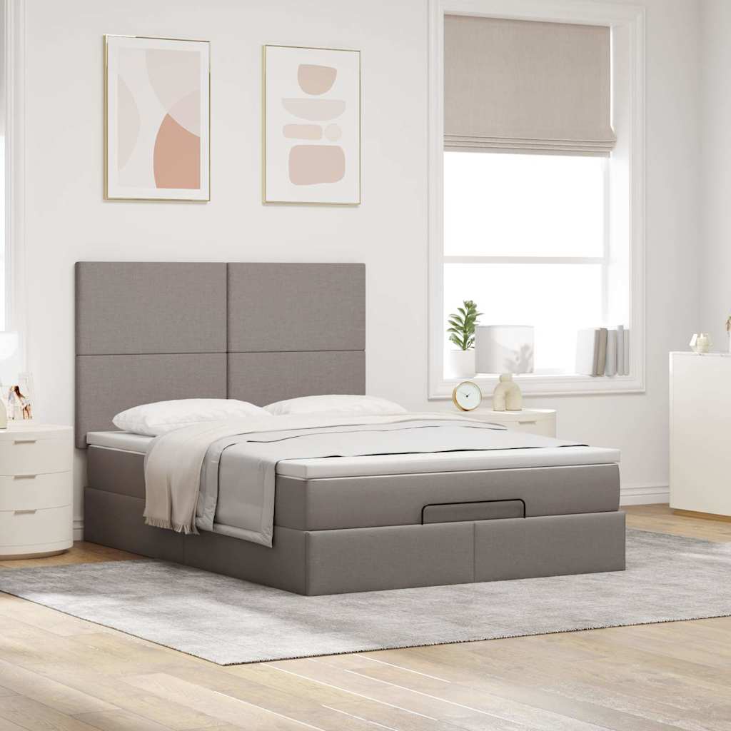 Ottoman-Bett mit Matratze & LEDs Taupe 140x190 cm Stoff