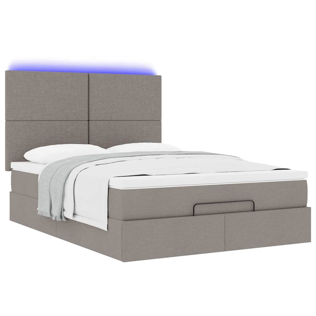 Ottoman-Bett mit Matratze & LEDs Taupe 140x190 cm Stoff