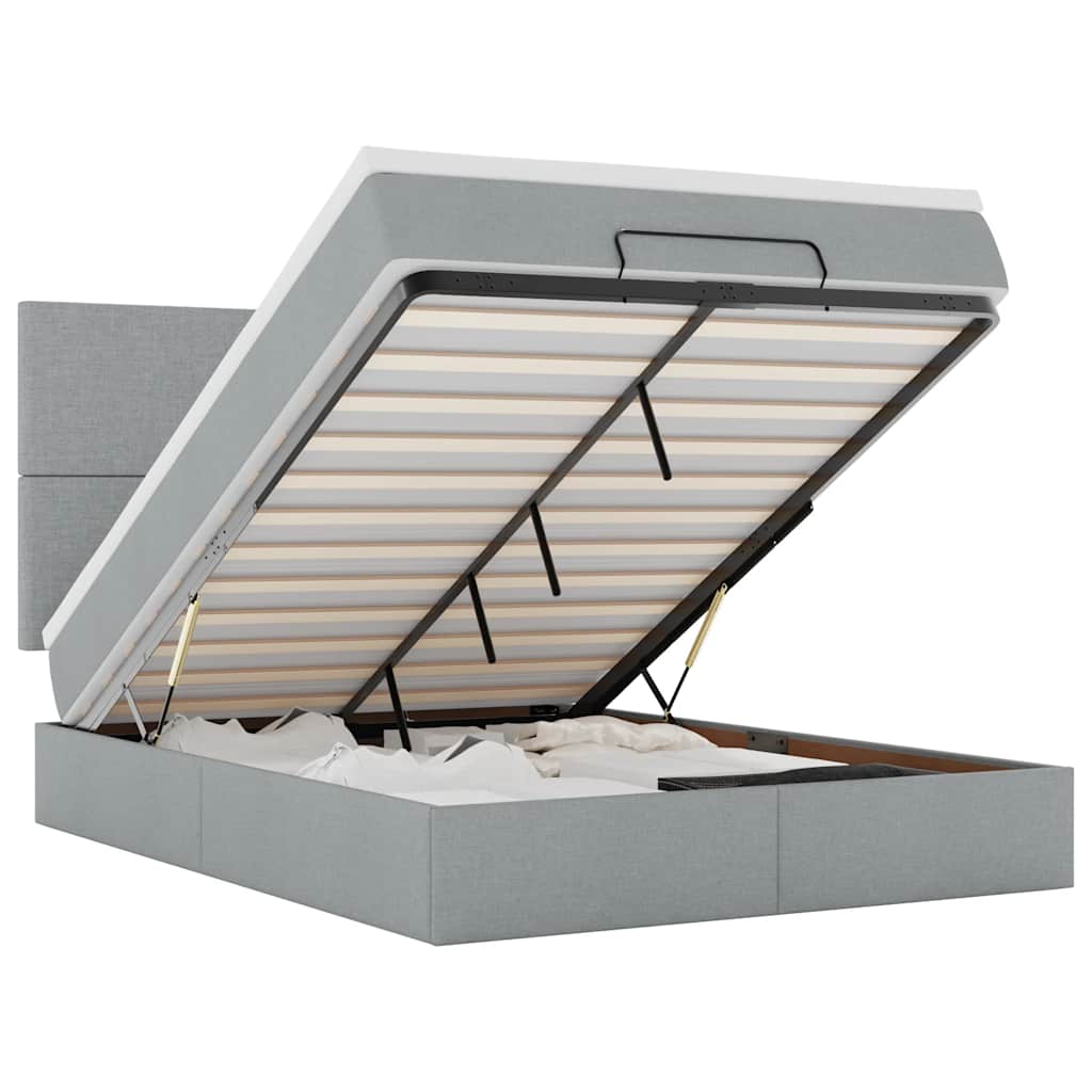 Ottoman-Bett mit Matratze & LEDs Hellgrau 140x200 cm Stoff