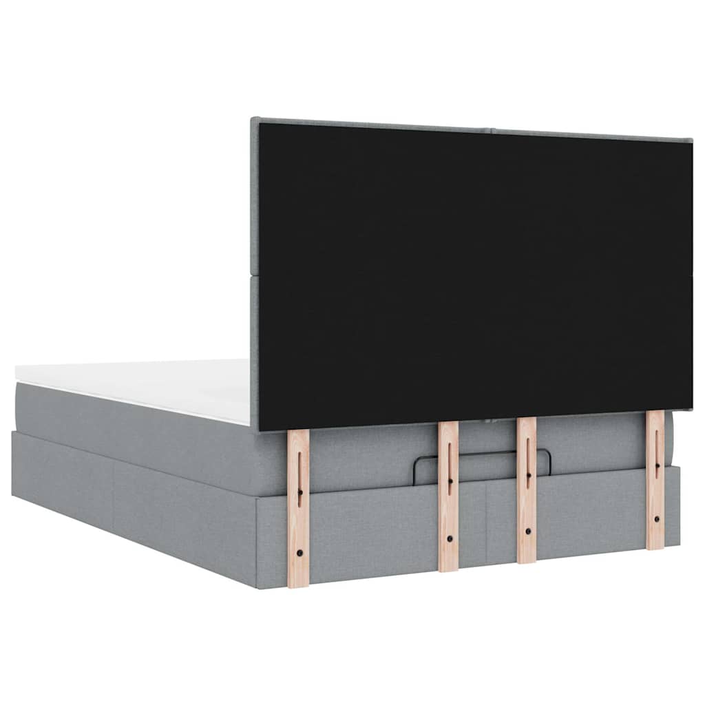Ottoman-Bett mit Matratze & LEDs Hellgrau 140x200 cm Stoff