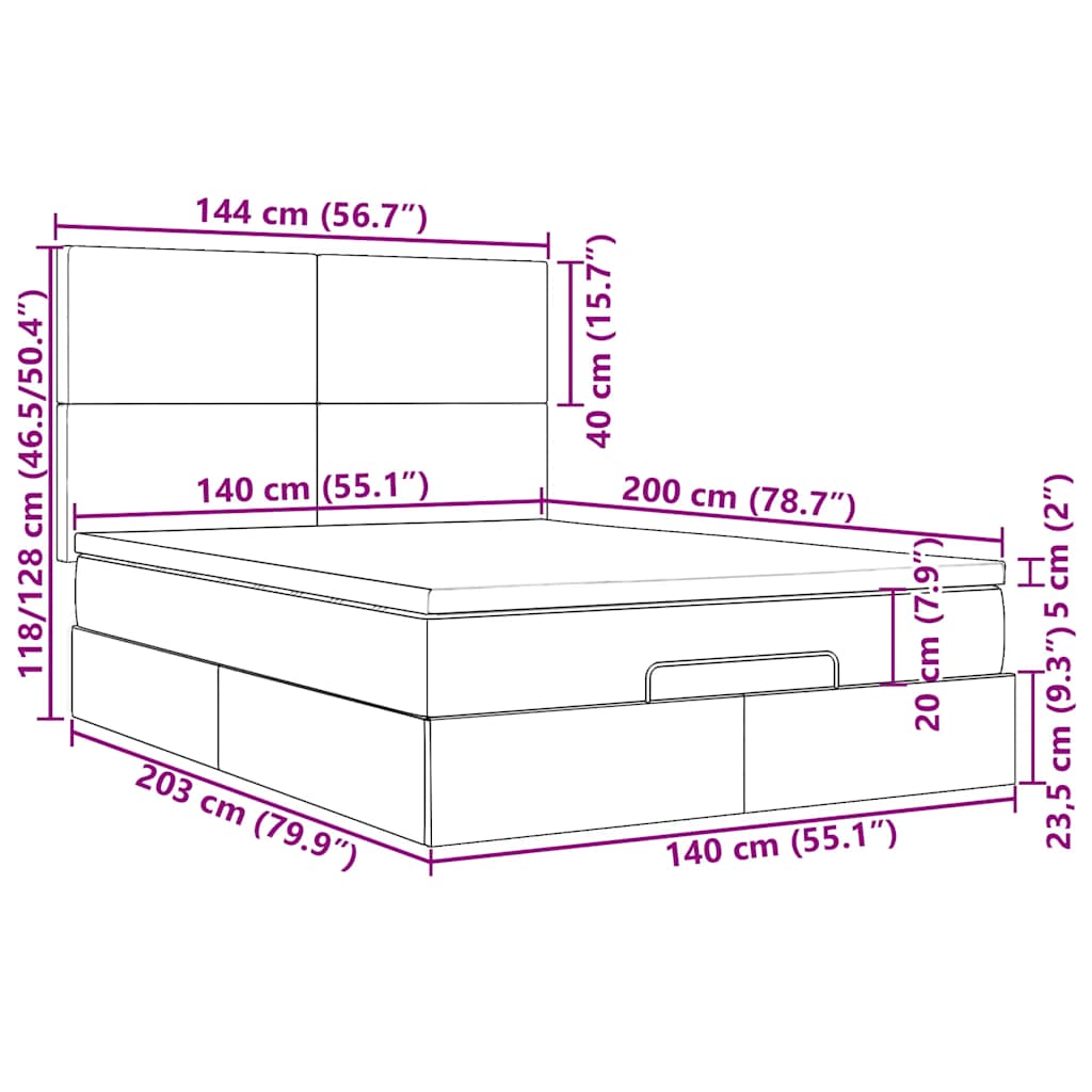 Ottoman-Bett mit Matratze & LEDs Hellgrau 140x200 cm Stoff