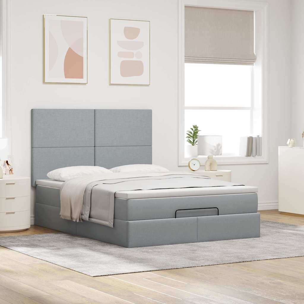 Ottoman-Bett mit Matratze & LEDs Hellgrau 140x200 cm Stoff