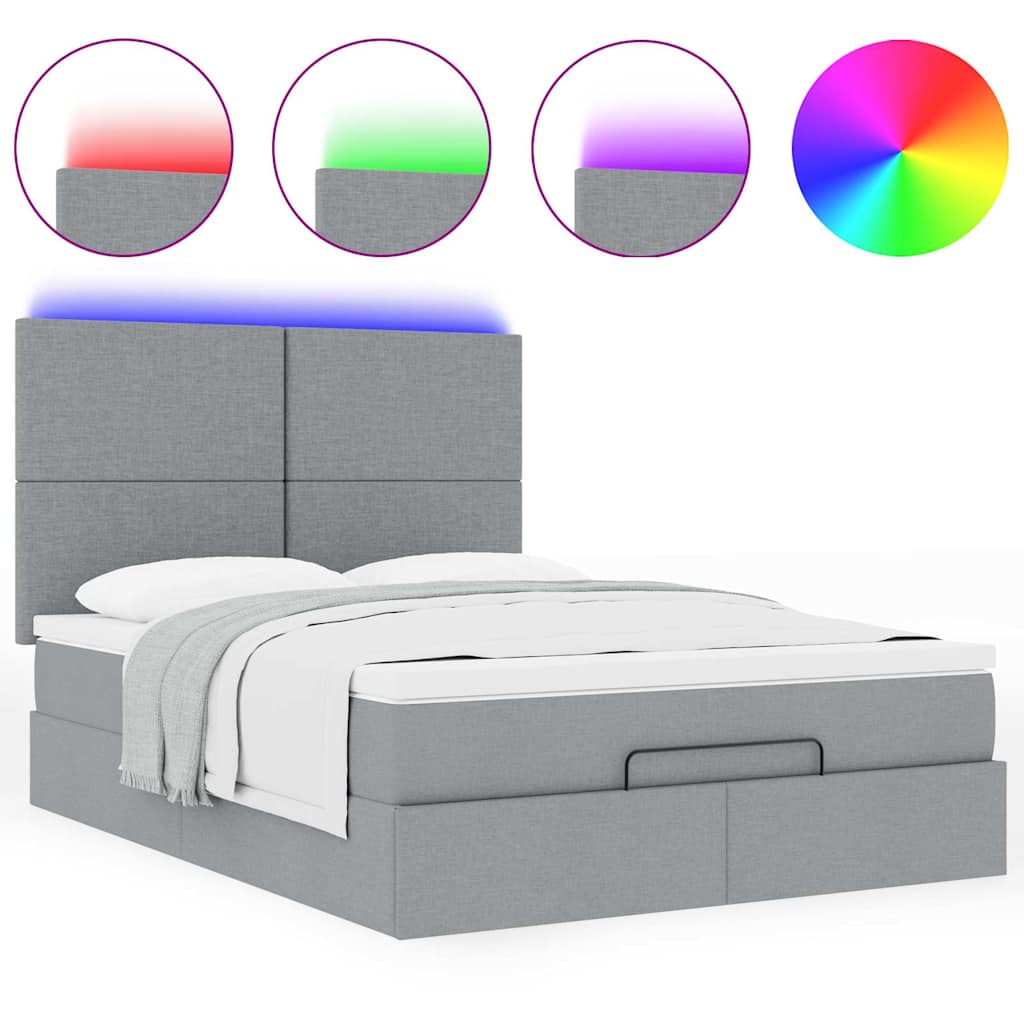 Ottoman-Bett mit Matratze & LEDs Hellgrau 140x200 cm Stoff
