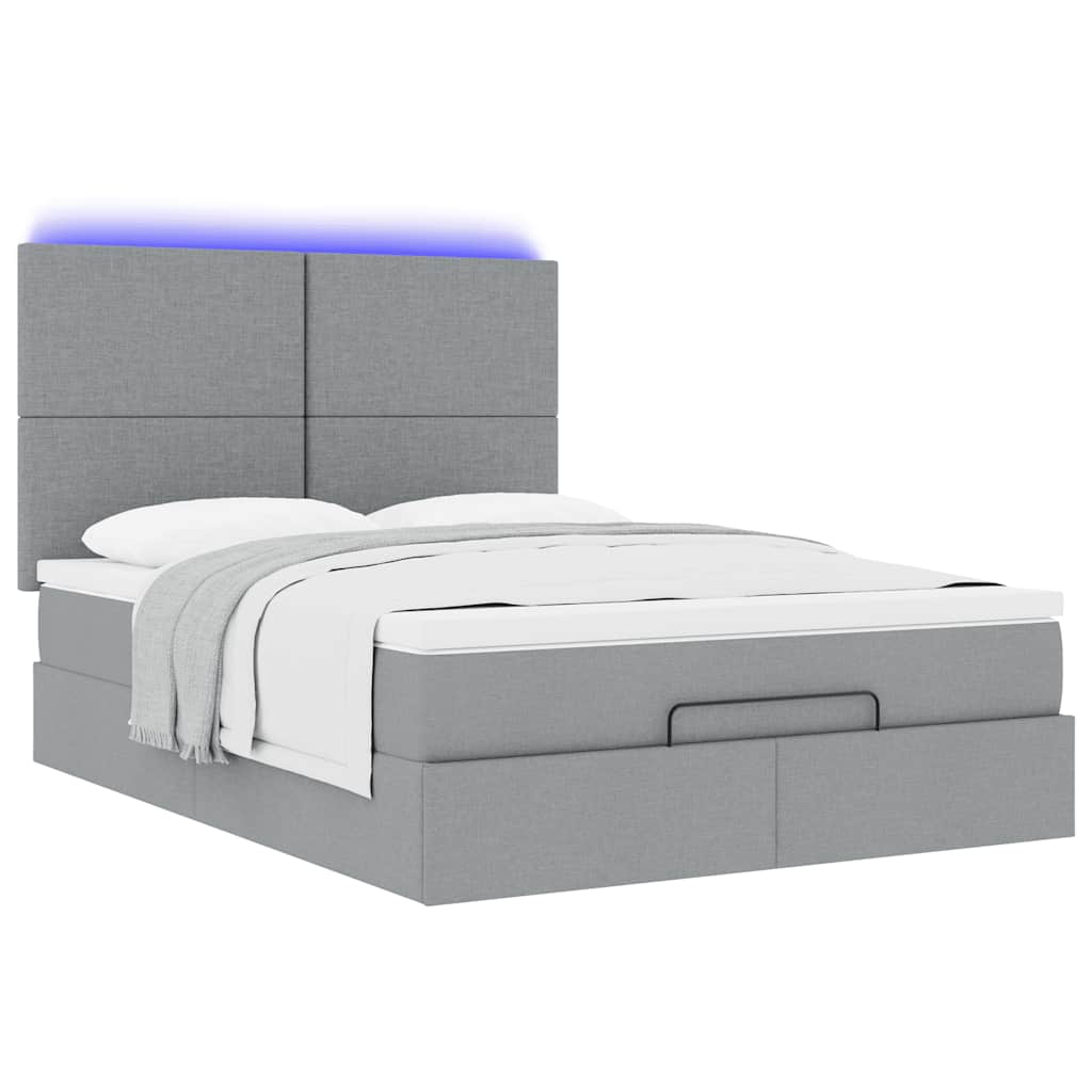 Ottoman-Bett mit Matratze & LEDs Hellgrau 140x200 cm Stoff