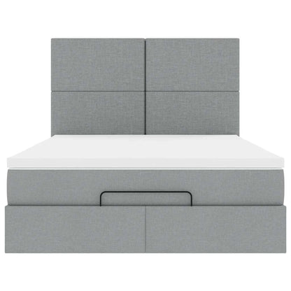 Ottoman-Bett mit Matratze & LEDs Hellgrau 140x200 cm Stoff