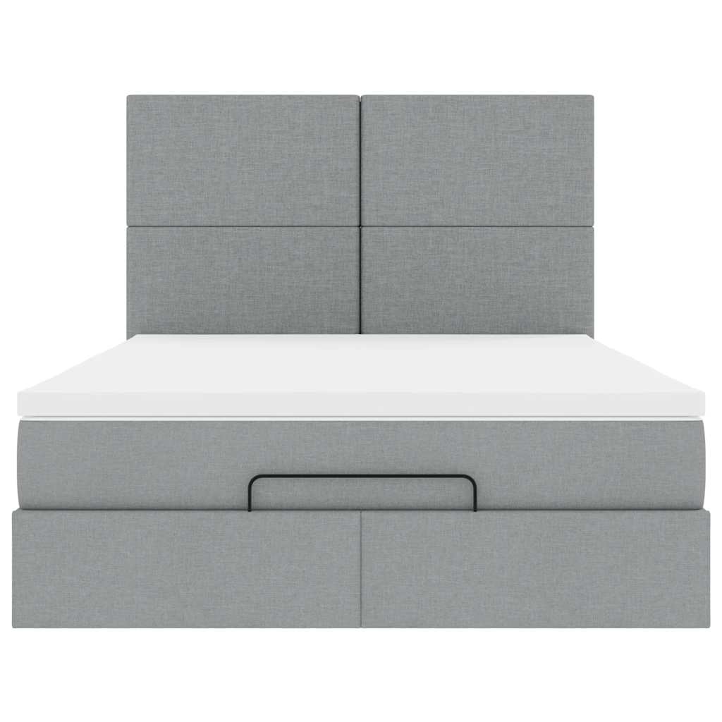 Ottoman-Bett mit Matratze & LEDs Hellgrau 140x200 cm Stoff