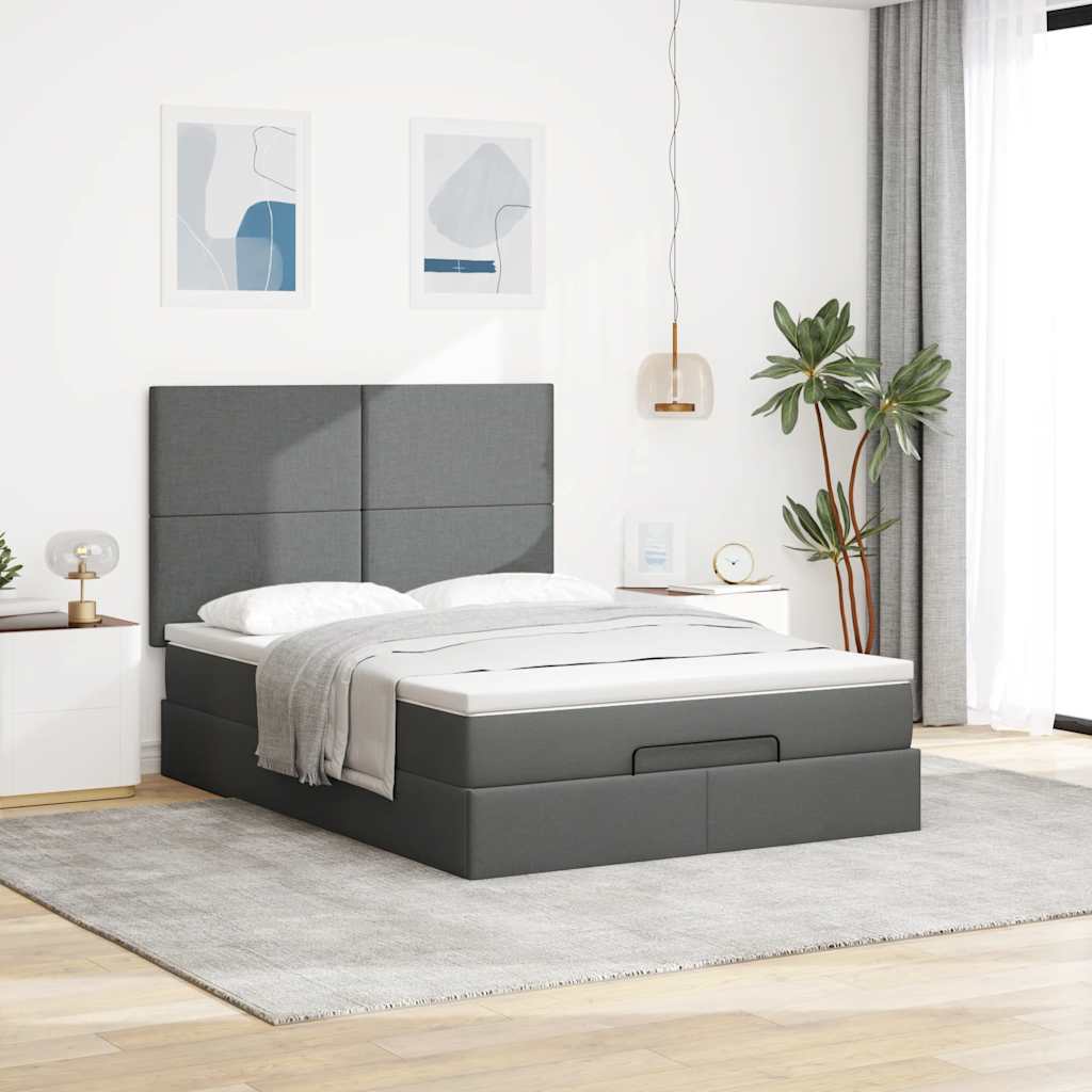 Ottoman-Bett mit Matratze & LEDs Dunkelgrau 140x200 cm Stoff