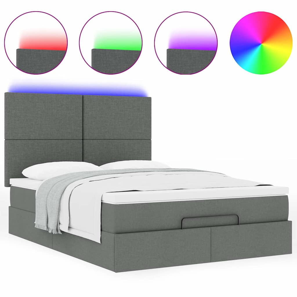 Ottoman-Bett mit Matratze & LEDs Dunkelgrau 140x200 cm Stoff