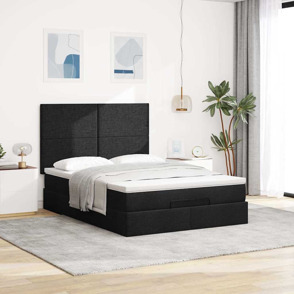 Ottoman-Bett mit Matratze & LEDs Schwarz 140x200 cm Stoff