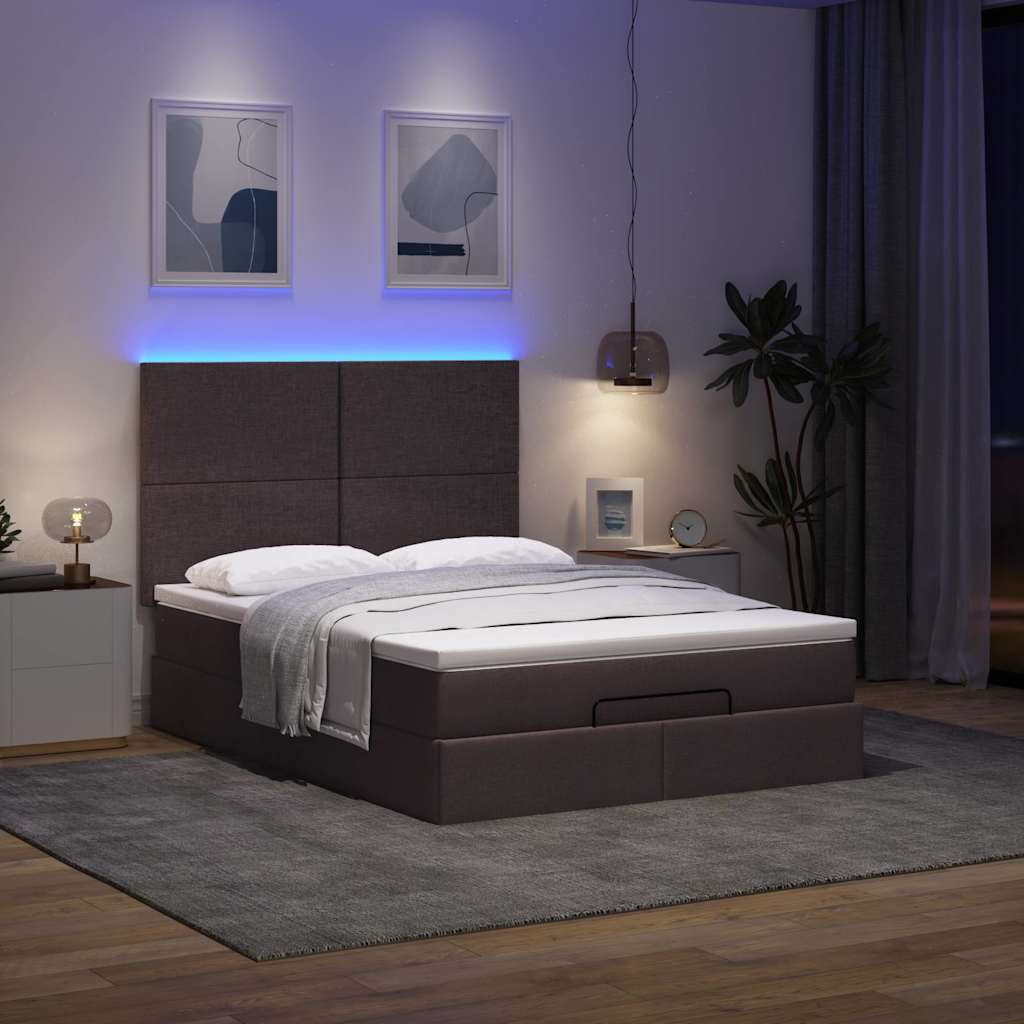 Ottoman-Bett mit Matratze & LEDs Dunkelbraun 140x200 cm Stoff