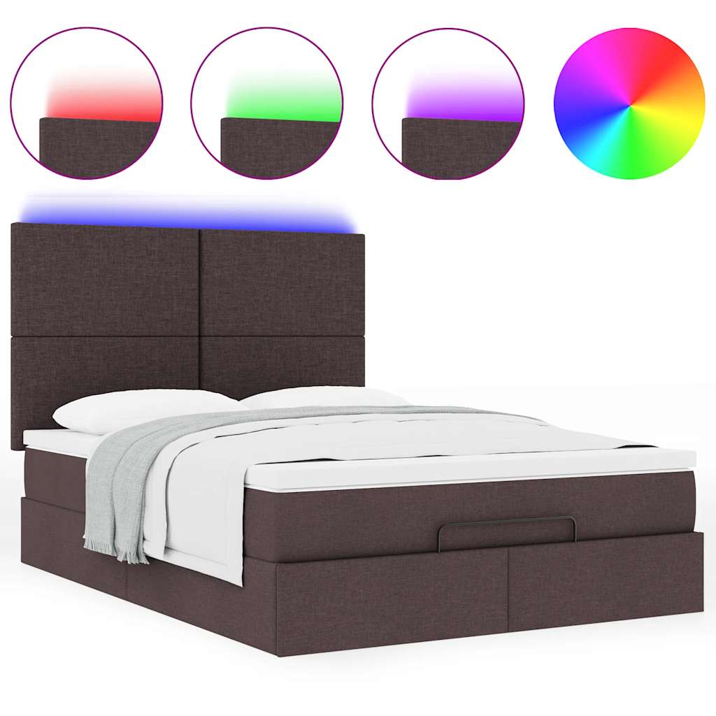 Ottoman-Bett mit Matratze & LEDs Dunkelbraun 140x200 cm Stoff