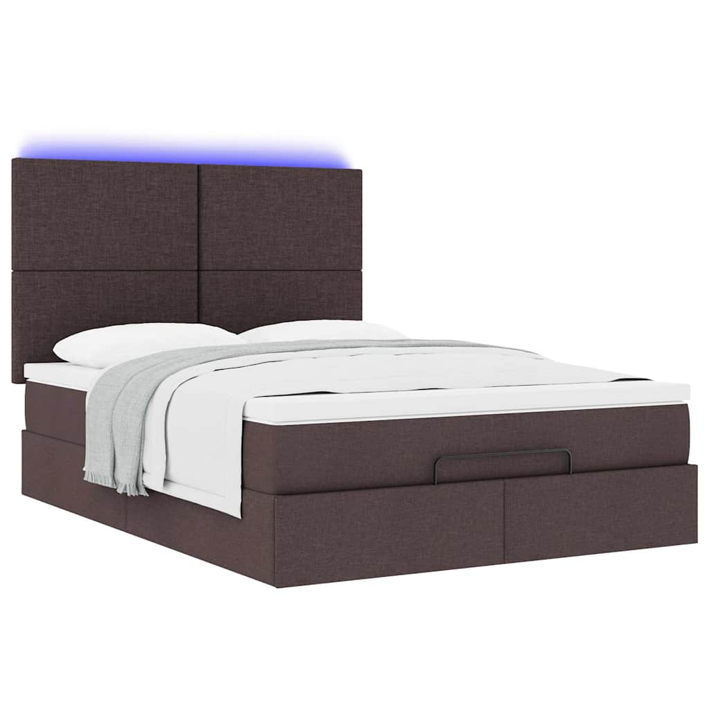 Ottoman-Bett mit Matratze & LEDs Dunkelbraun 140x200 cm Stoff