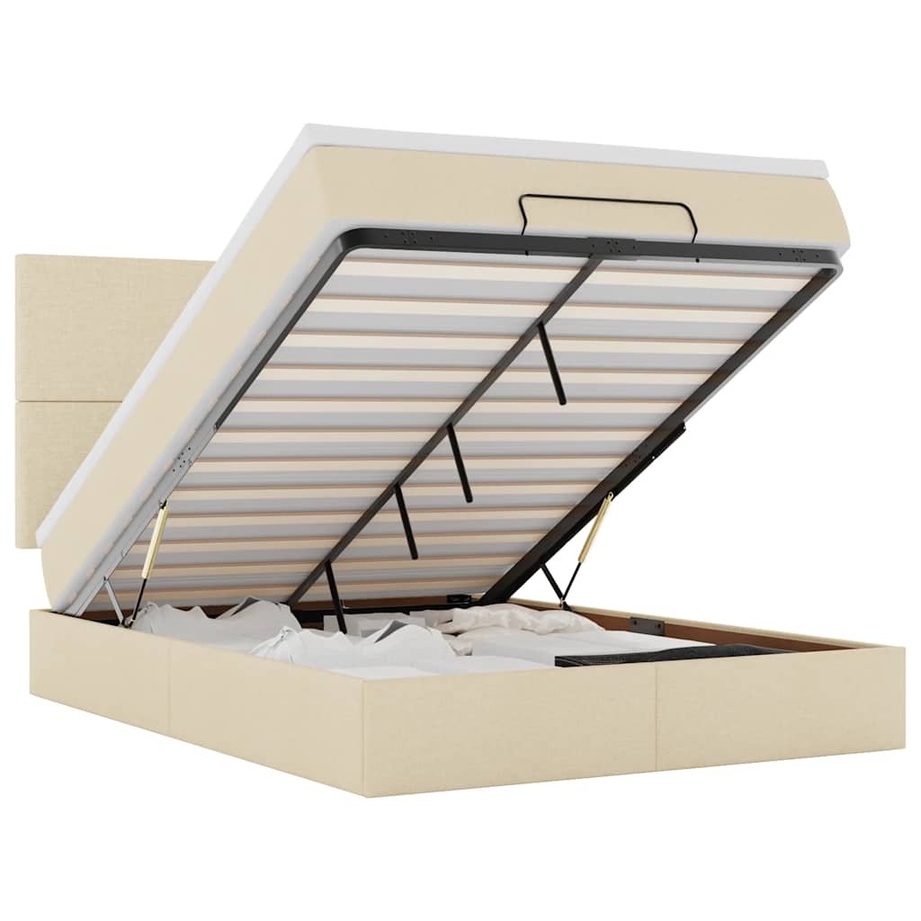 Lit ottoman avec matelas et LED tissu crème 140x200 cm