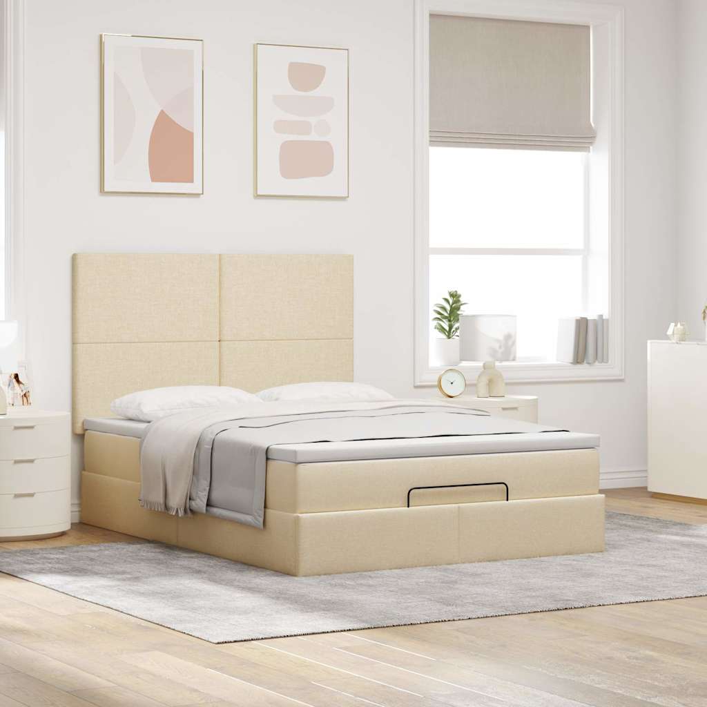 Lit ottoman avec matelas et LED tissu crème 140x200 cm