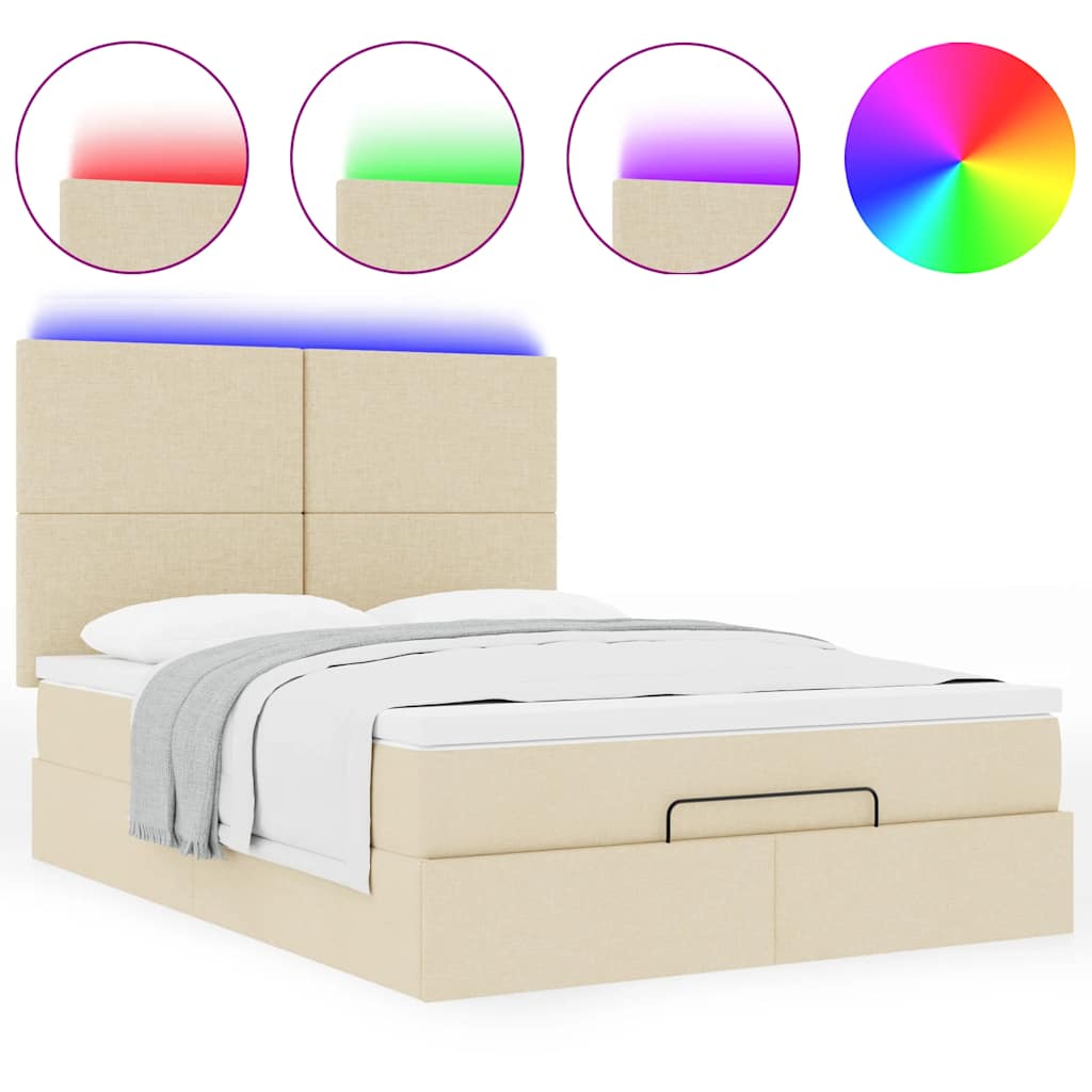 Lit ottoman avec matelas et LED tissu crème 140x200 cm