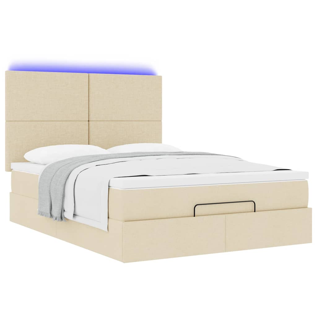 Lit ottoman avec matelas et LED tissu crème 140x200 cm