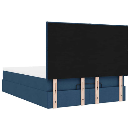 Ottoman-Bett mit Matratze & LEDs Blau 140x200 cm Stoff