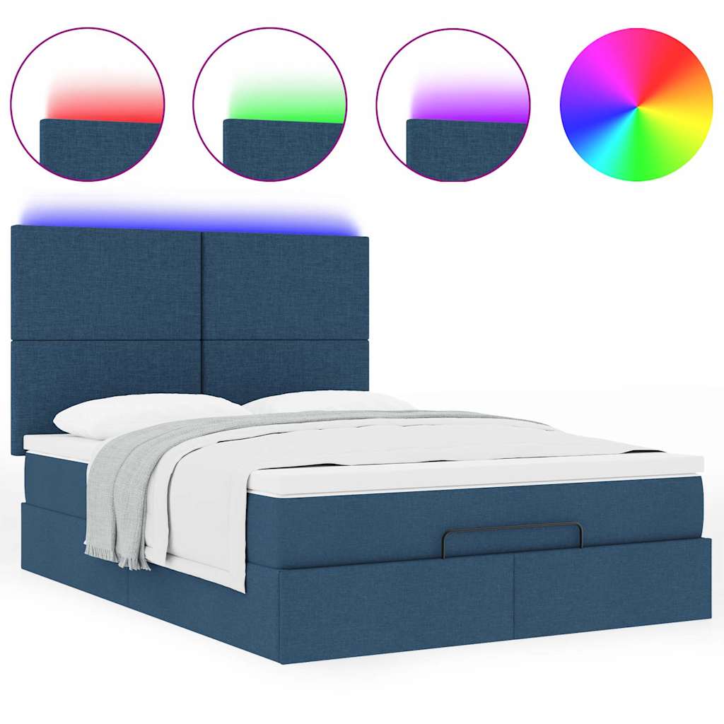 Ottoman-Bett mit Matratze & LEDs Blau 140x200 cm Stoff