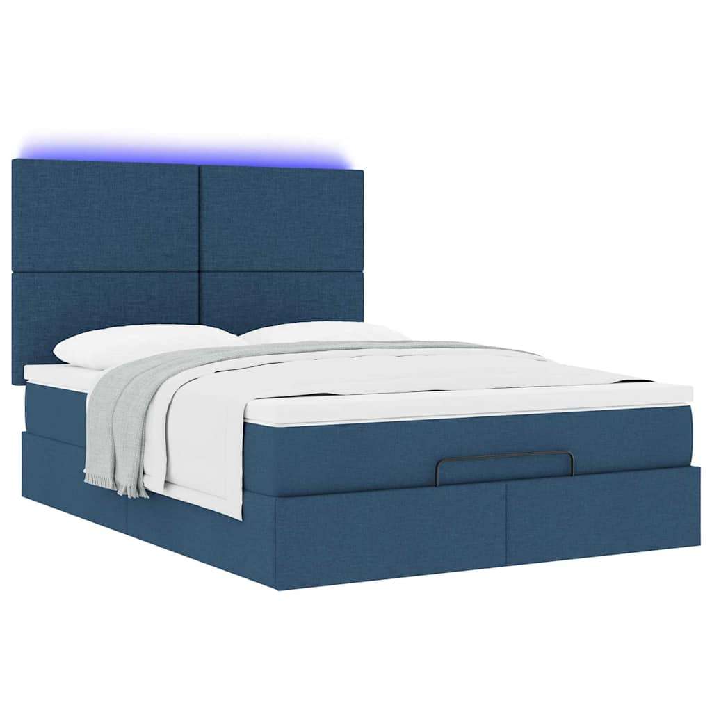 Ottoman-Bett mit Matratze & LEDs Blau 140x200 cm Stoff