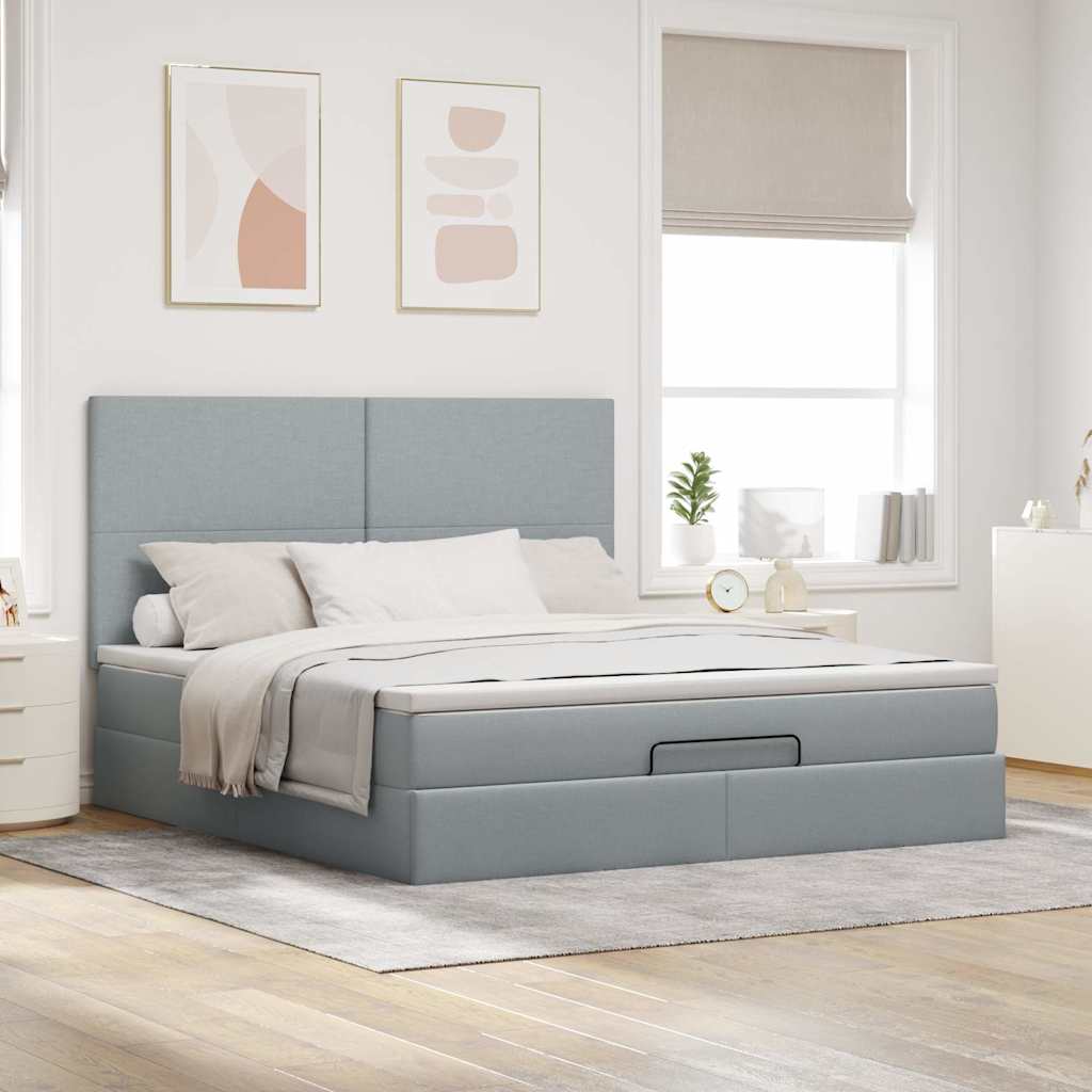 Ottoman-Bett mit Matratze & LEDs Hellgrau 160x200 cm Stoff
