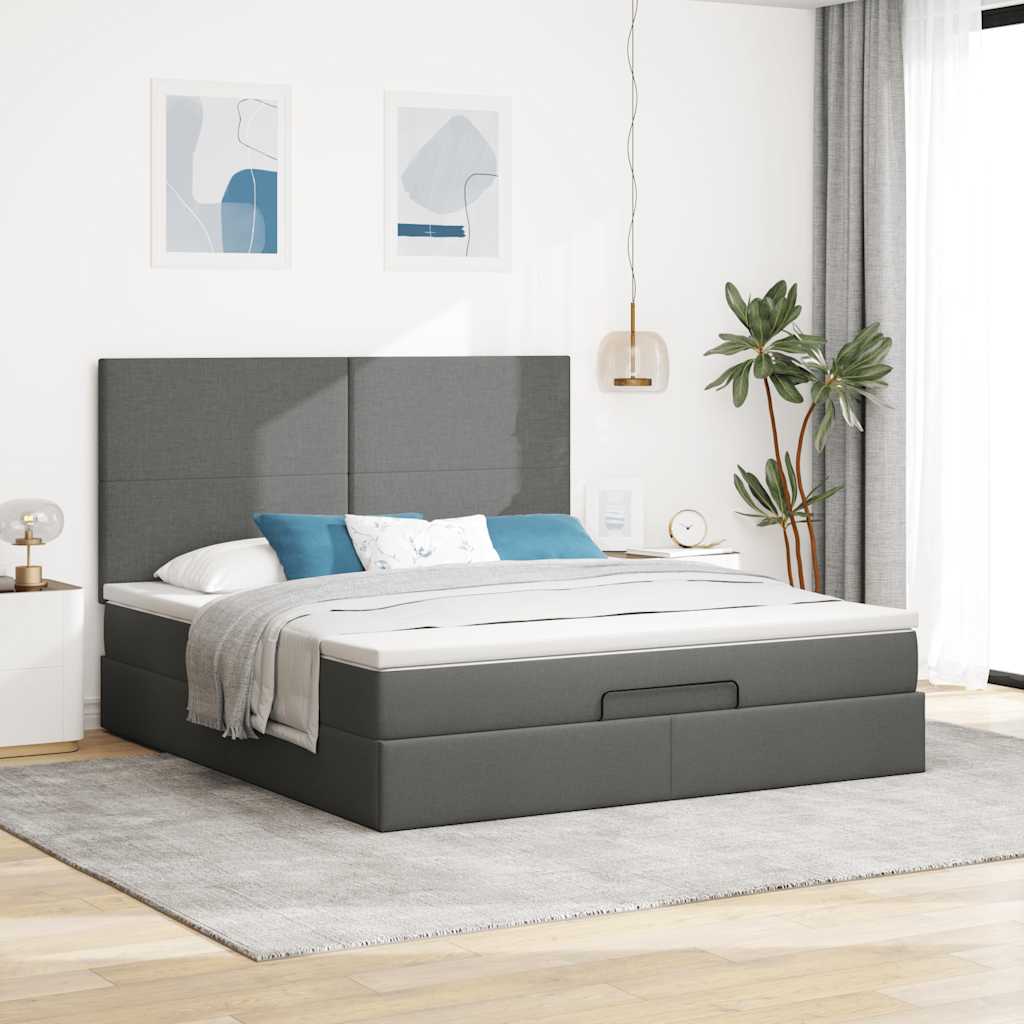 Ottoman-Bett mit Matratze & LEDs Dunkelgrau 160x200 cm Stoff
