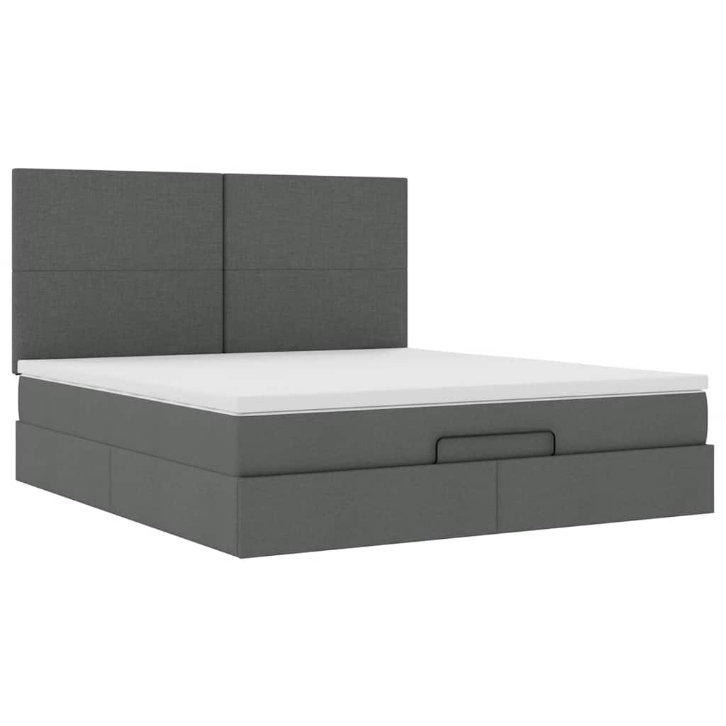 Ottoman-Bett mit Matratze & LEDs Dunkelgrau 160x200 cm Stoff
