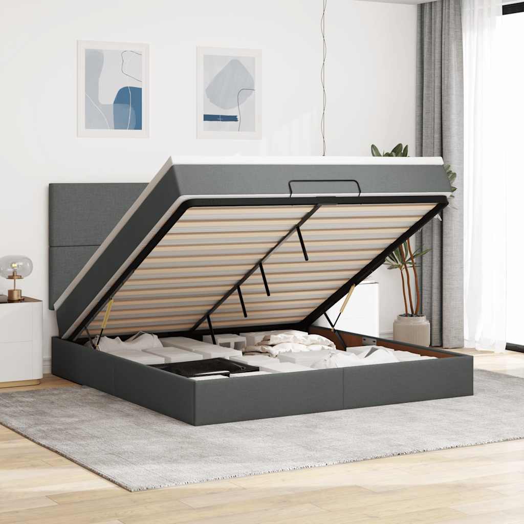 Ottoman-Bett mit Matratze & LEDs Dunkelgrau 160x200 cm Stoff