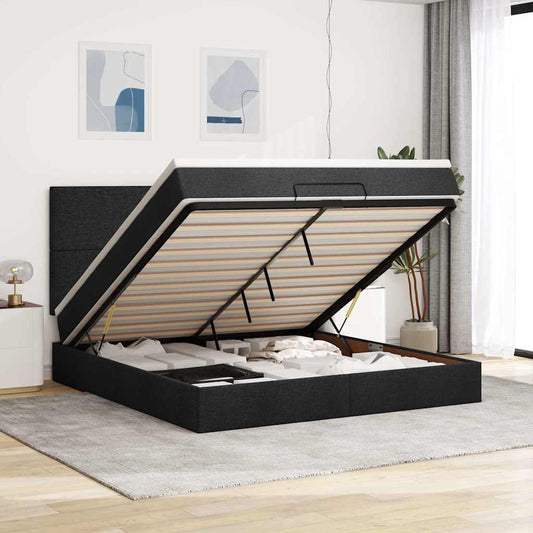 Ottoman-Bett mit Matratze & LEDs Schwarz 160x200 cm Stoff