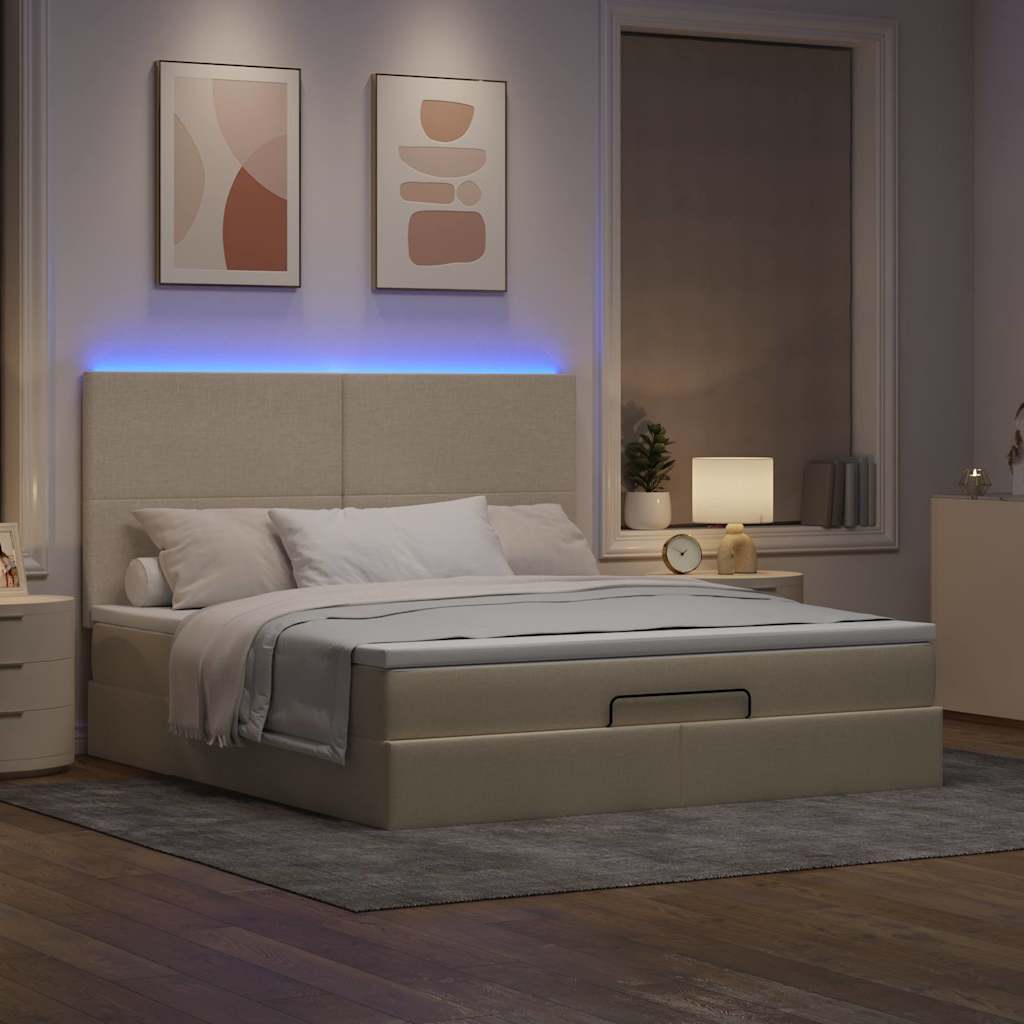 Ottoman-Bett mit Matratze & LEDs Creme 160x200 cm Stoff