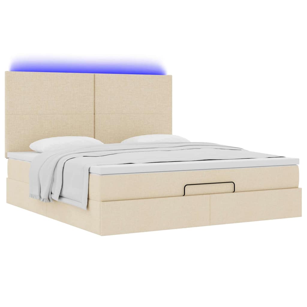 Ottoman-Bett mit Matratze & LEDs Creme 160x200 cm Stoff