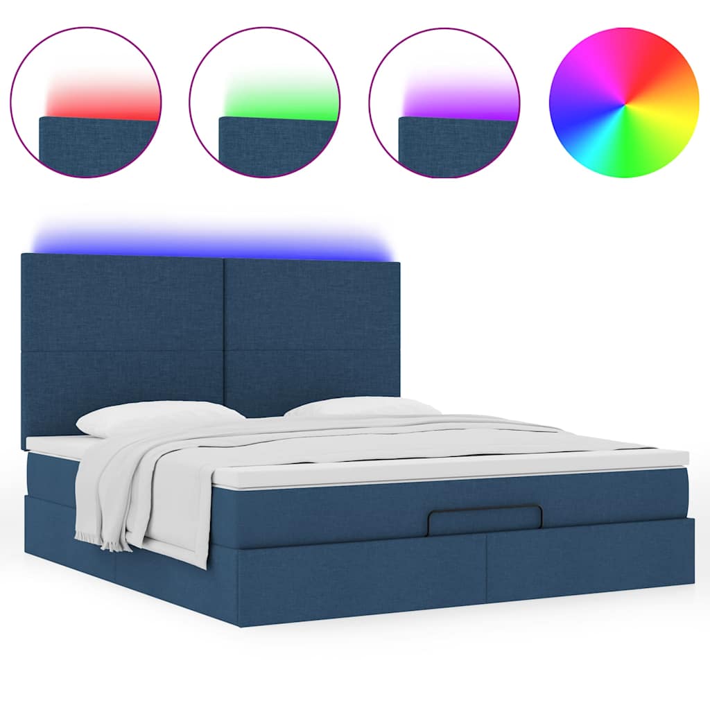 Ottoman-Bett mit Matratze & LEDs Blau 160x200 cm Stoff