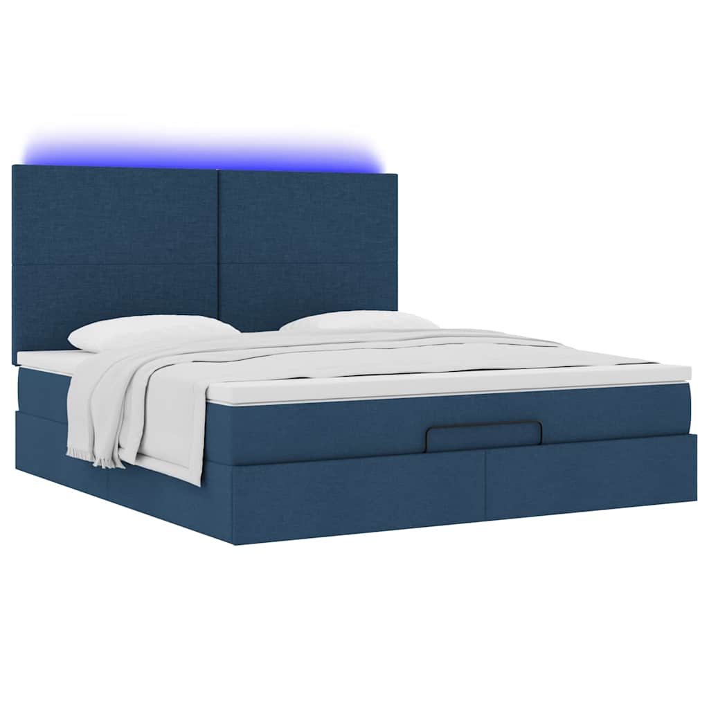 Ottoman-Bett mit Matratze & LEDs Blau 160x200 cm Stoff