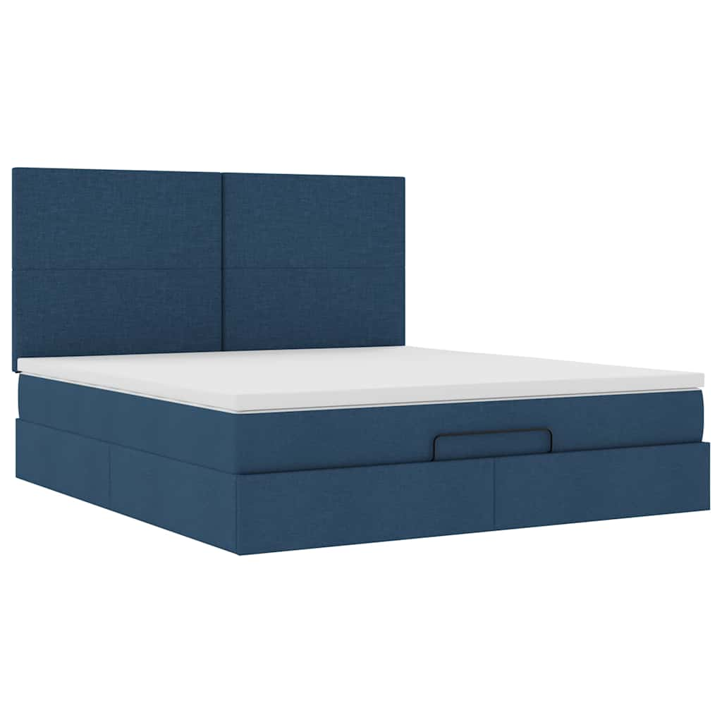 Ottoman-Bett mit Matratze & LEDs Blau 160x200 cm Stoff