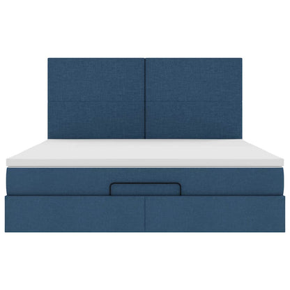 Ottoman-Bett mit Matratze & LEDs Blau 160x200 cm Stoff