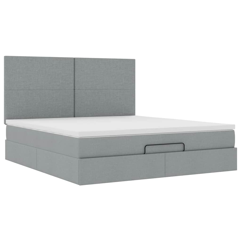 Lit ottoman avec matelas et LED tissu gris clair 180x200 cm