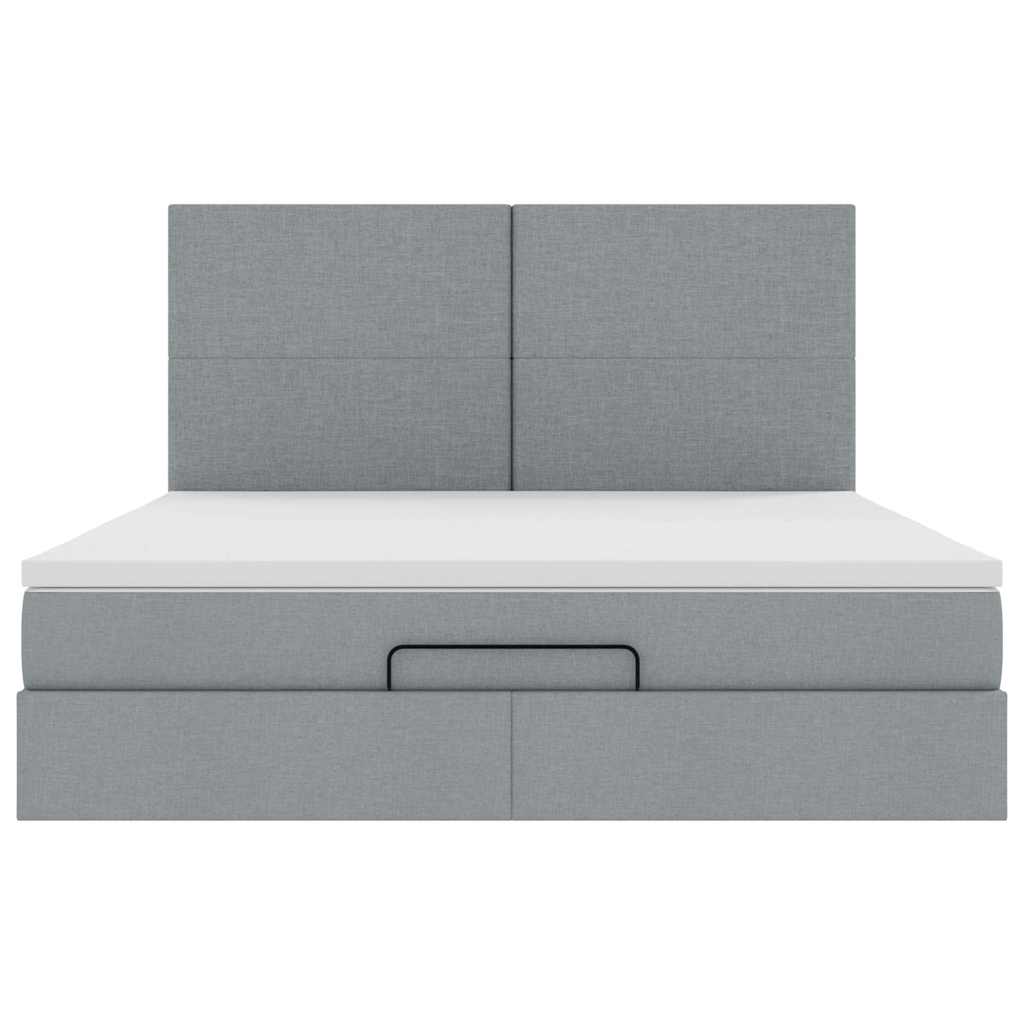 Lit ottoman avec matelas et LED tissu gris clair 180x200 cm